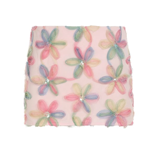 Floral Bodycon Midi Skirt in Blue - Small Daisy Print, Oil Paint Design, Women's Spring Fashion, Fresh & Vibrant Style