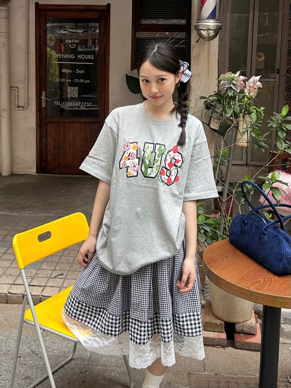 Floral Cactus Morning Glory Embroidered Short Sleeve Loose Unisex T-Shirt - Spring Summer 90s Vintage Style