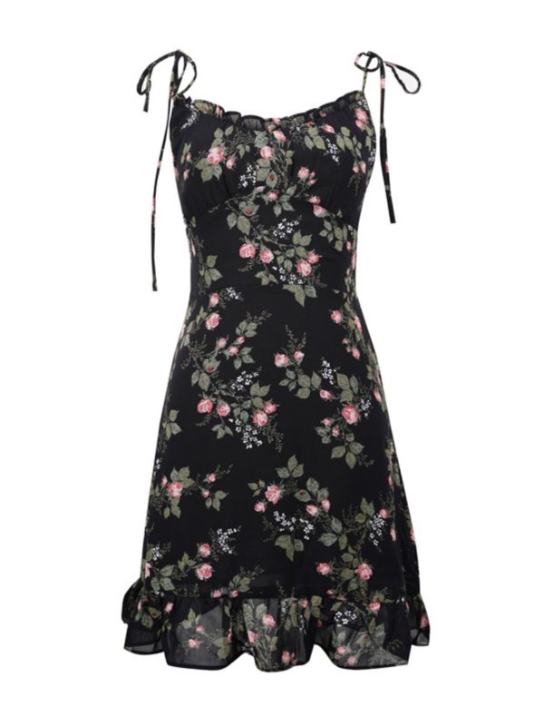 Floral Chiffon Camisole Mini Dress - Vintage French Style Slimming Summer Dress for Vacation, Y2K Aesthetic