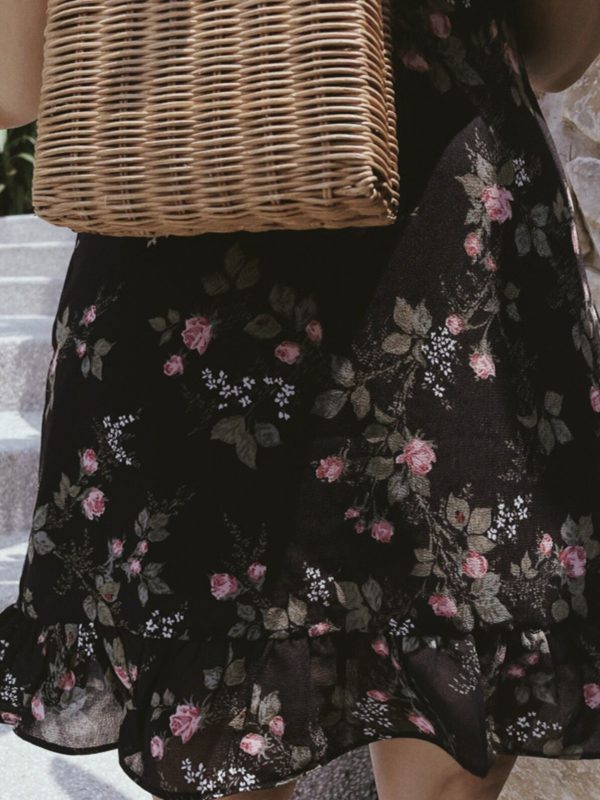 Floral Chiffon Camisole Mini Dress - Vintage French Style Slimming Summer Dress for Vacation, Y2K Aesthetic