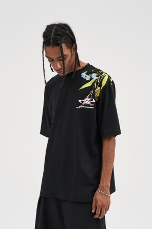 Floral Chinese Embroidery Short Sleeve T-Shirt - Street Style Couple Tee, Y2K National Trend Fashion, Korean Inspired