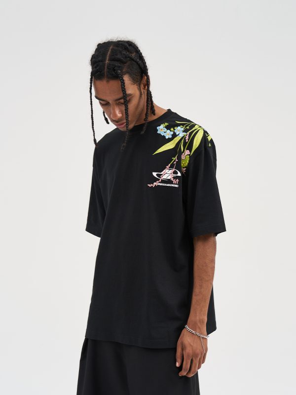 Floral Chinese Embroidery Short Sleeve T-Shirt - Street Style Couple Tee, Y2K National Trend Fashion, Korean Inspired