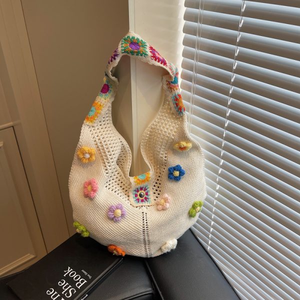 Floral Cotton Woven Tote Bag for Women - Large Capacity Shoulder Bag, Summer 2025 Lazy Style Vacation Accessory