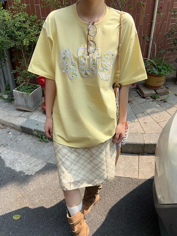 Floral Embroidered Patchwork Loose T-Shirt for Couples - Spring Summer National Trend Short Sleeve Tee