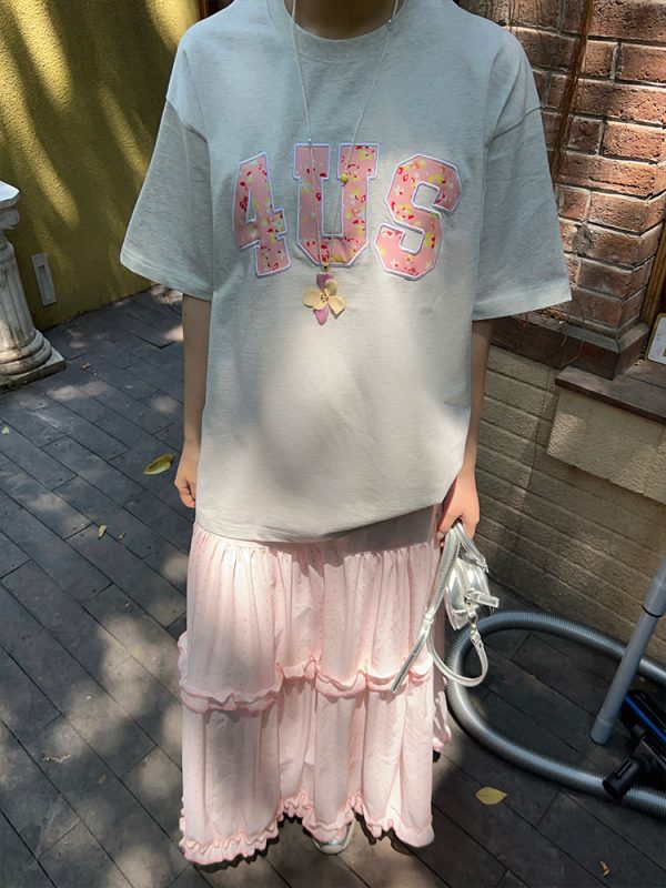 Floral Embroidered Patchwork Loose T-Shirt for Couples - Spring Summer National Trend Short Sleeve Tee