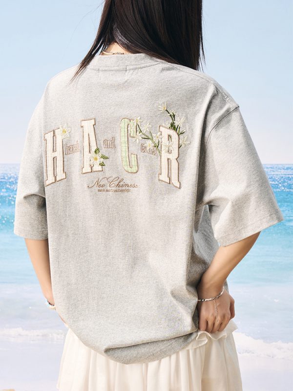 Floral Embroidery Patch Couple Loose Short Sleeve T-Shirt - 2025 Summer Style, Y2K Inspired Fashion for Trendy Looks
