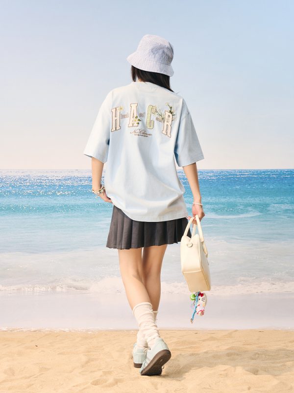 Floral Embroidery Patch Couple Loose Short Sleeve T-Shirt - 2025 Summer Style, Y2K Inspired Fashion for Trendy Looks