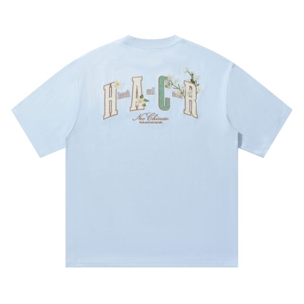 Floral Embroidery Patch Couple Loose Short Sleeve T-Shirt - 2025 Summer Style, Y2K Inspired Fashion for Trendy Looks