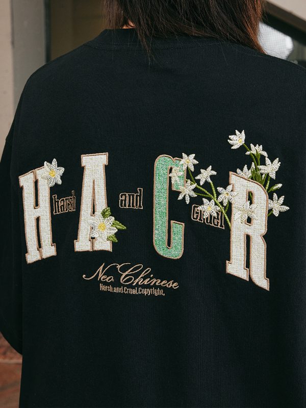 Floral Embroidery Patch Couple Loose Short Sleeve T-Shirt - 2025 Summer Style, Y2K Inspired Fashion for Trendy Looks
