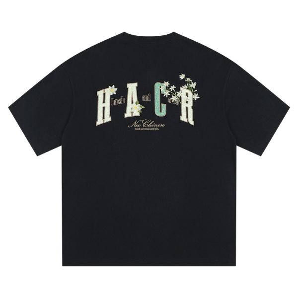 Floral Embroidery Patch Couple Loose Short Sleeve T-Shirt - 2025 Summer Style, Y2K Inspired Fashion for Trendy Looks
