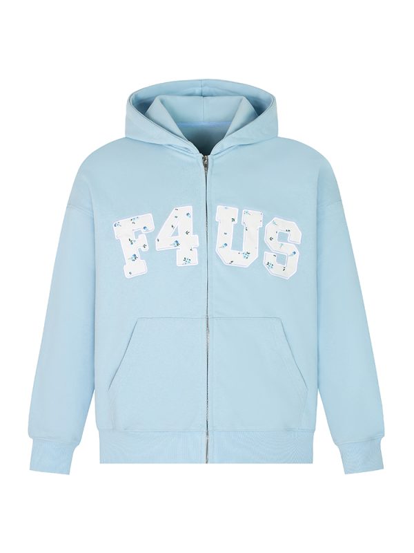 Floral Embroidery Zipper Hoodie Jacket for Couples - Loose Fit Autumn and Winter National Trend Outerwear