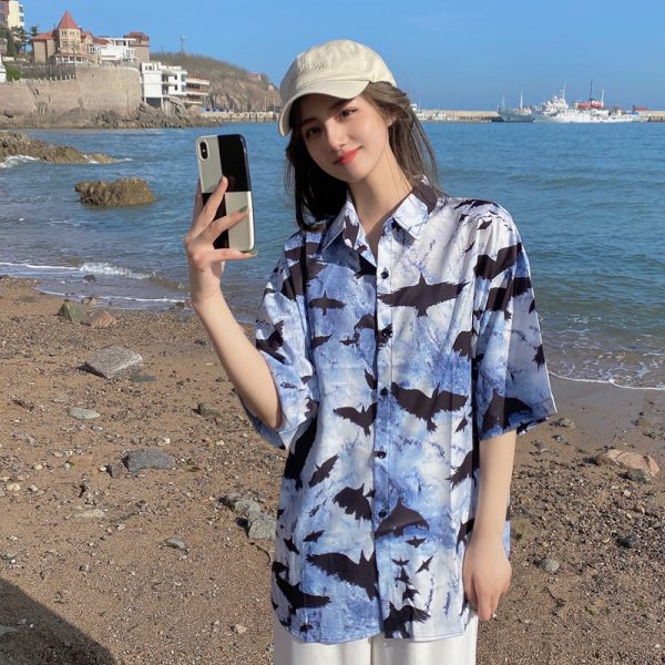Floral Hawaiian Short Sleeve Shirt for Women, Loose Hong Kong Style Top, Unique Beachwear, Trendy Summer Fashion