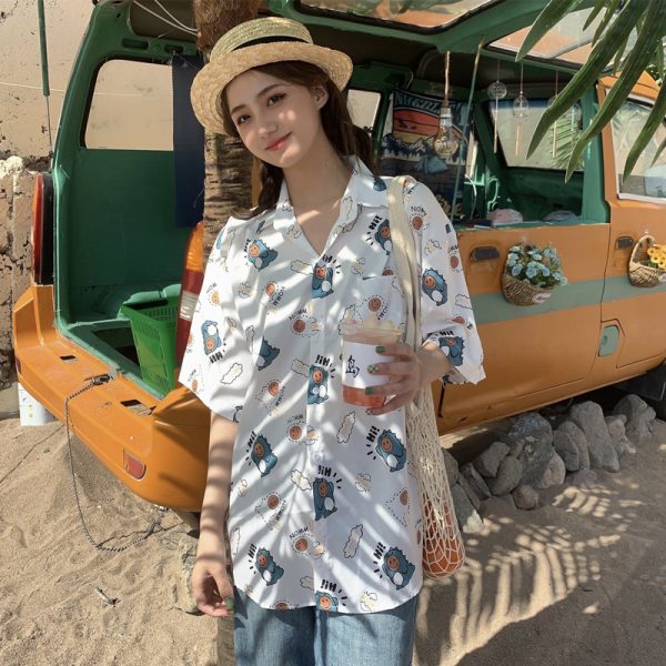 Floral Hawaiian Short Sleeve Shirt for Women, Loose Hong Kong Style Top, Unique Beachwear, Trendy Summer Fashion
