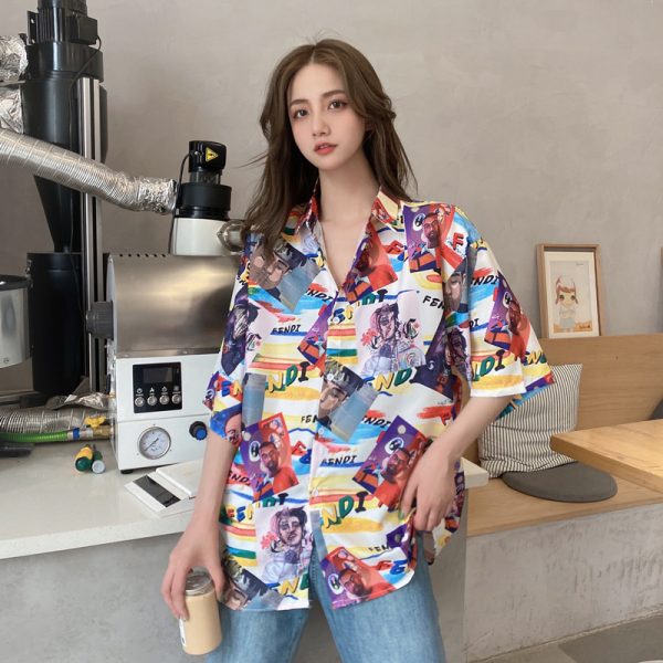 Floral Hawaiian Short Sleeve Shirt for Women, Loose Hong Kong Style Top, Unique Beachwear, Trendy Summer Fashion