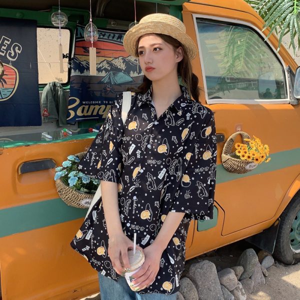 Floral Hawaiian Short Sleeve Shirt for Women, Loose Hong Kong Style Top, Unique Beachwear, Trendy Summer Fashion