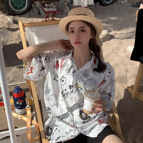 Floral Hawaiian Short Sleeve Shirt for Women, Loose Hong Kong Style Top, Unique Beachwear, Trendy Summer Fashion