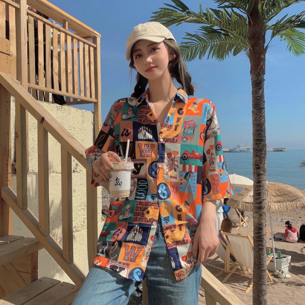 Floral Hawaiian Short Sleeve Shirt for Women, Loose Hong Kong Style Top, Unique Beachwear, Trendy Summer Fashion