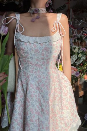 Floral Lace Trim Tie Strap Camisole Dress â€“ Handmade Spring Summer Fairy Style Vacation Dress with Australian Niche Design