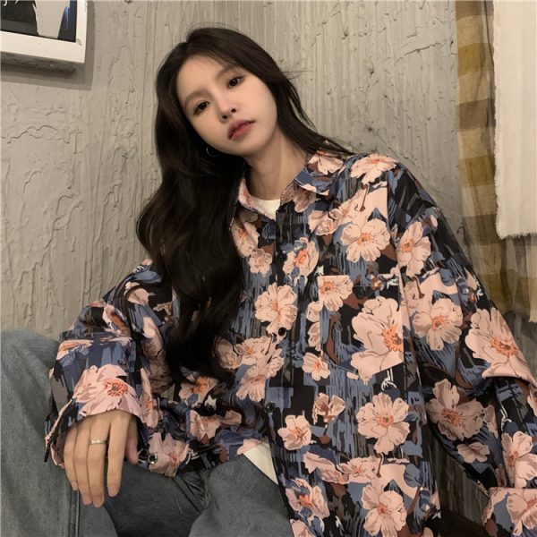 Floral Long Sleeve Beach Shirt for Women - Vintage Hawaiian Style Loose Top for Spring 2025 - Trendy Casual Wear