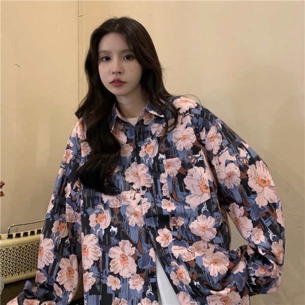 Floral Long Sleeve Beach Shirt for Women - Vintage Hawaiian Style Loose Top for Spring 2025 - Trendy Casual Wear