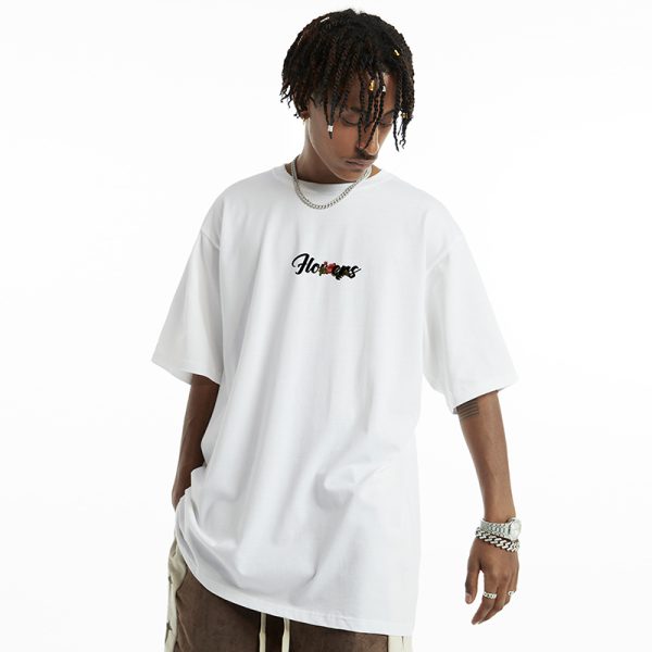 Floral Oversized Short Sleeve T-Shirt for Men - Trendy Loose Batwing Top for Summer, American High Street Style