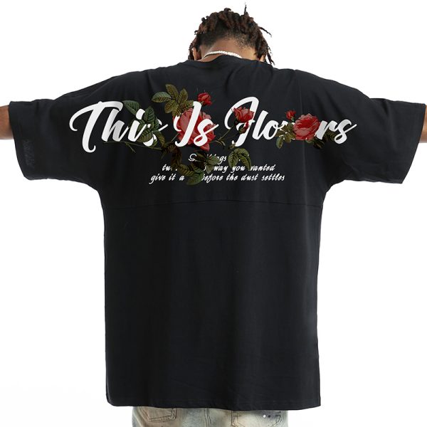 Floral Oversized Short Sleeve T-Shirt for Men - Trendy Loose Batwing Top for Summer, American High Street Style