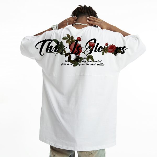 Floral Oversized Short Sleeve T-Shirt for Men - Trendy Loose Batwing Top for Summer, American High Street Style