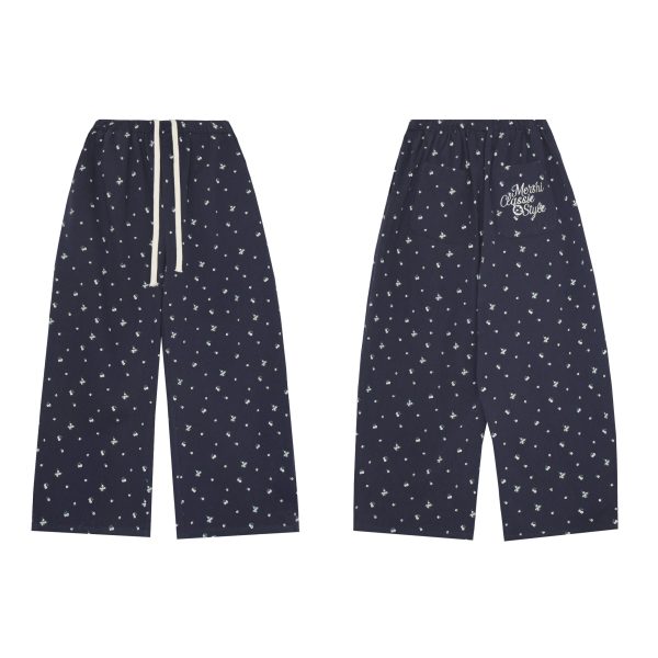 Floral Print High-Waisted Wide-Leg Pants for Men and Women, Casual Loose Straight Embroidered Trousers, Y2K American Style