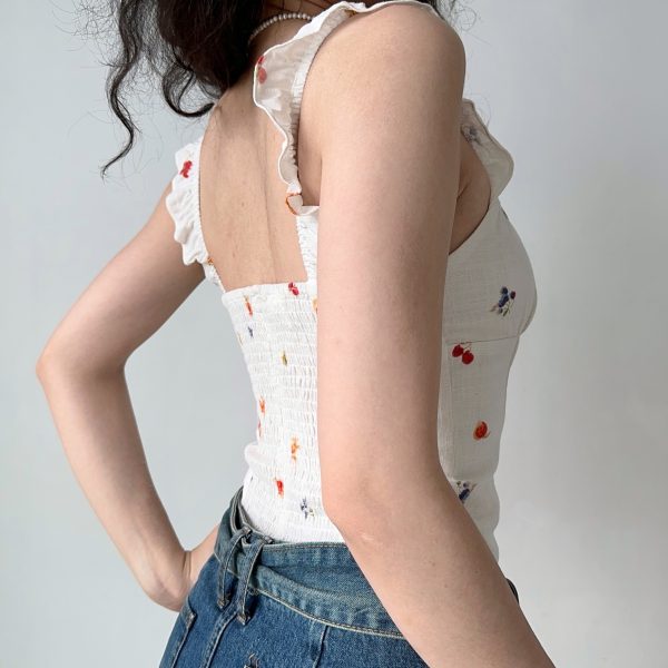 Floral Print One-Shoulder Camisole Top for Women - DIY European American Style Summer Short Tie Top