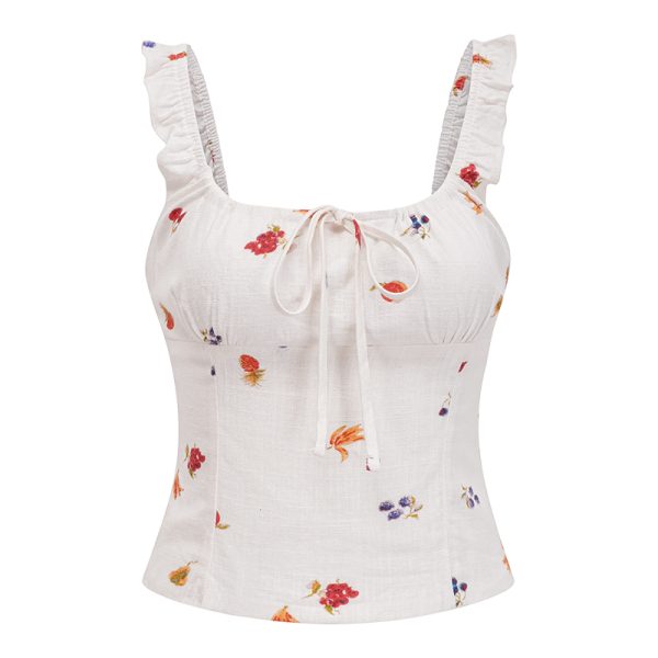 Floral Print One-Shoulder Camisole Top for Women - DIY European American Style Summer Short Tie Top