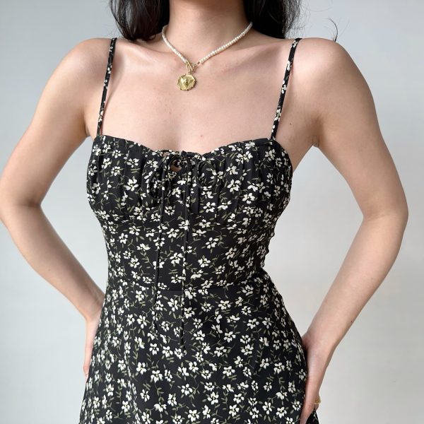 Floral Print Spaghetti Strap Dress for Women - A-Line Slim Fit, European American Style, Summer Short/Long Length, Y2K Fashion