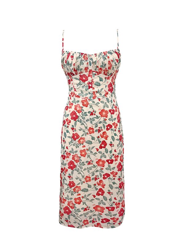 Floral Print Spaghetti Strap Dress, Slim Fit, Flattering French Style, Perfect for Summer, 90s Inspired Fashion