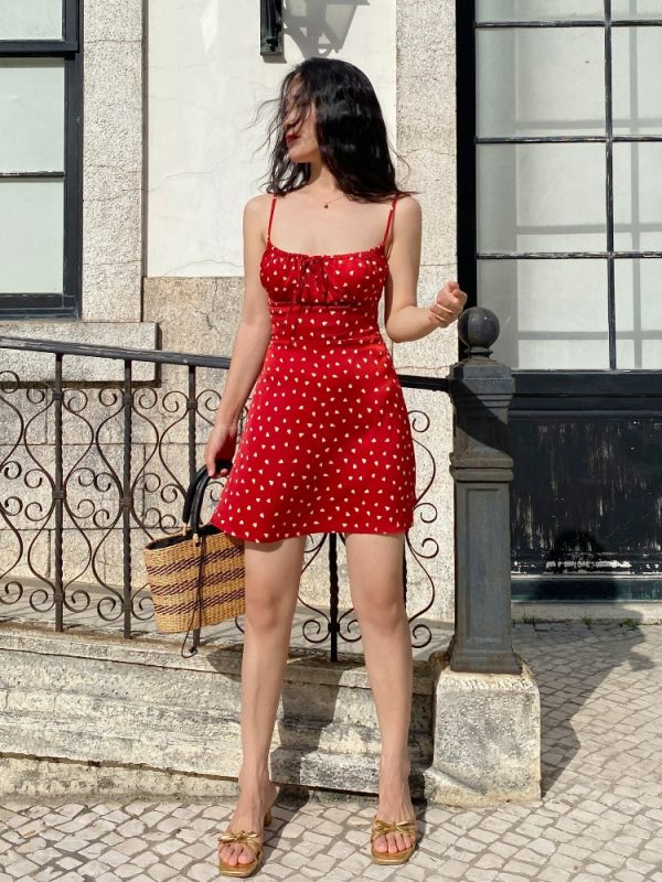Floral Satin Heart Slip Dress for Women - Sexy Acetic Design, Summer Style, Perfect for Y2K and French Fashion Lovers