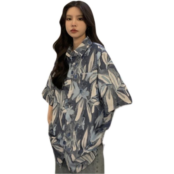 Floral Short Sleeve Shirt for Women - 2025 Summer Beach Hawaiian Vintage Loose Top in Hong Kong Style