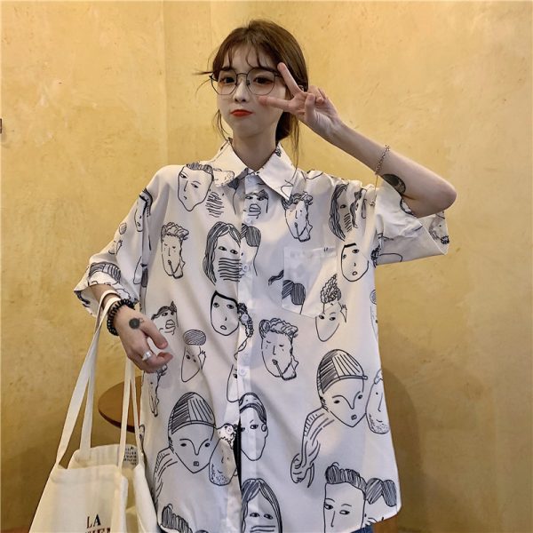Floral Short Sleeve Shirt for Women - Hawaiian Beach Top, Retro Hong Kong Style, Loose Fit, Summer Fashion Essential