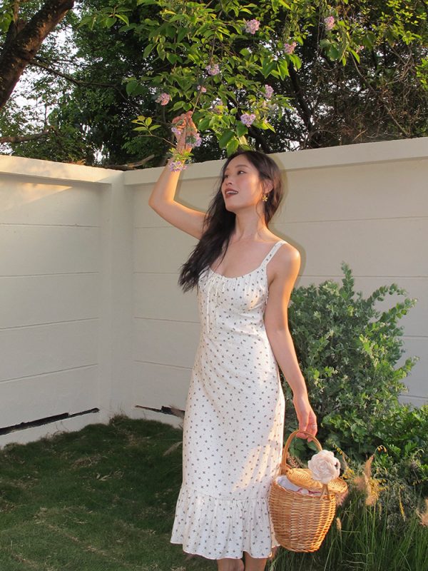 Floral Spaghetti Strap Dress - Sexy Slim Long Dress in French Style, Perfect for Summer, Y2K and 90s Fashion Lovers
