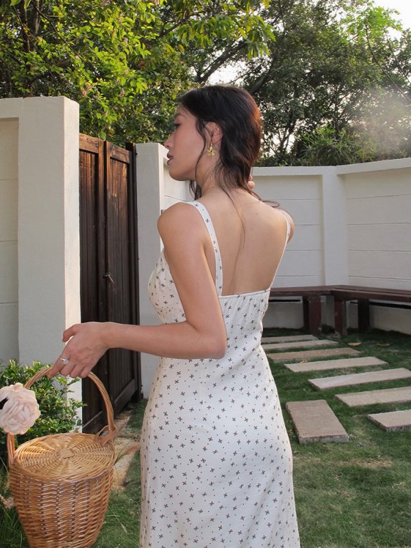 Floral Spaghetti Strap Dress - Sexy Slim Long Dress in French Style, Perfect for Summer, Y2K and 90s Fashion Lovers