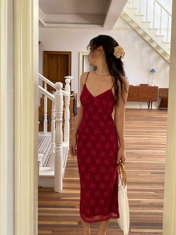 French Lace Camisole Dress with Elastic Mesh Bodycon Skirt - Slim Fit, European American Style, Perfect for Y2K and Chic Occasions