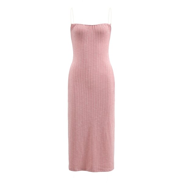 French Pink Spaghetti Strap Dress for Women - Bodycon Slim Fit with Split Skirt - Chic Y2K Style Outfit
