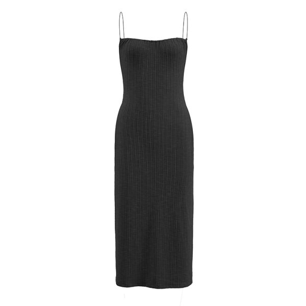French Pink Spaghetti Strap Dress for Women - Bodycon Slim Fit with Split Skirt - Chic Y2K Style Outfit