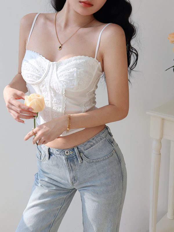 French Retro Embroidered Patchwork Short Vest for Girls - Vacation Style Camisole Top, Trendy Hot Girl Summer Fashion