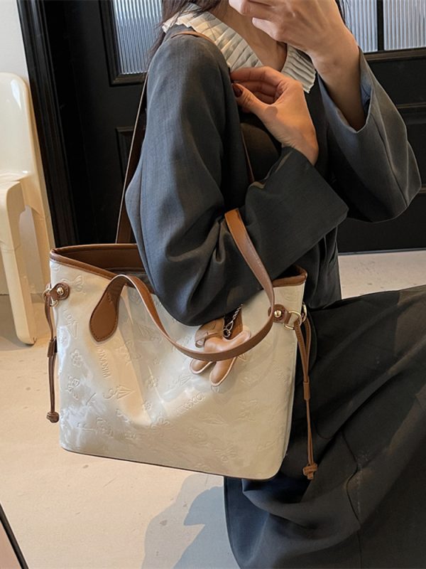 French Retro Matte Color-Blocking Tote Bag for Women - 2025 High-End Commuting Handbag, Embossed Shoulder Bag