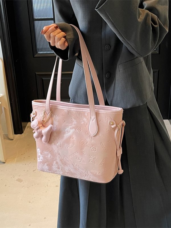 French Retro Matte Color-Blocking Tote Bag for Women - 2025 High-End Commuting Handbag, Embossed Shoulder Bag