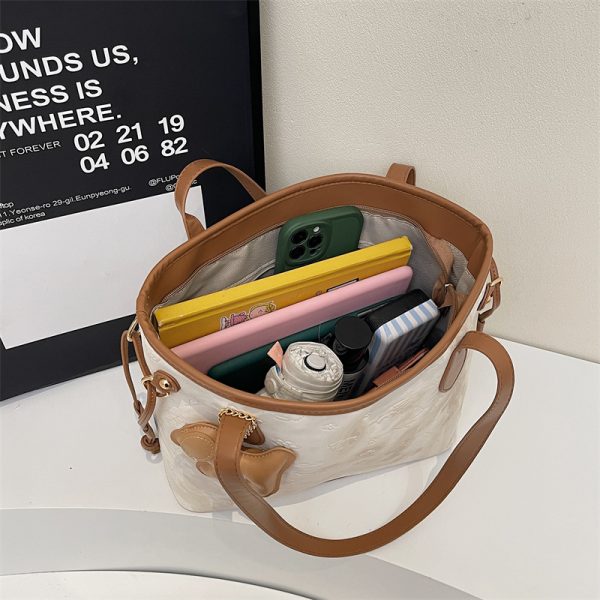 French Retro Matte Color-Blocking Tote Bag for Women - 2025 High-End Commuting Handbag, Embossed Shoulder Bag