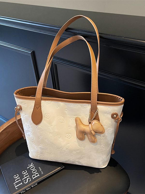 French Retro Matte Color-Blocking Tote Bag for Women - 2025 High-End Commuting Handbag, Embossed Shoulder Bag