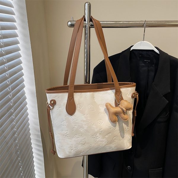 French Retro Matte Color-Blocking Tote Bag for Women - 2025 High-End Commuting Handbag, Embossed Shoulder Bag