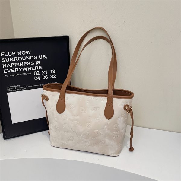 French Retro Matte Color-Blocking Tote Bag for Women - 2025 High-End Commuting Handbag, Embossed Shoulder Bag