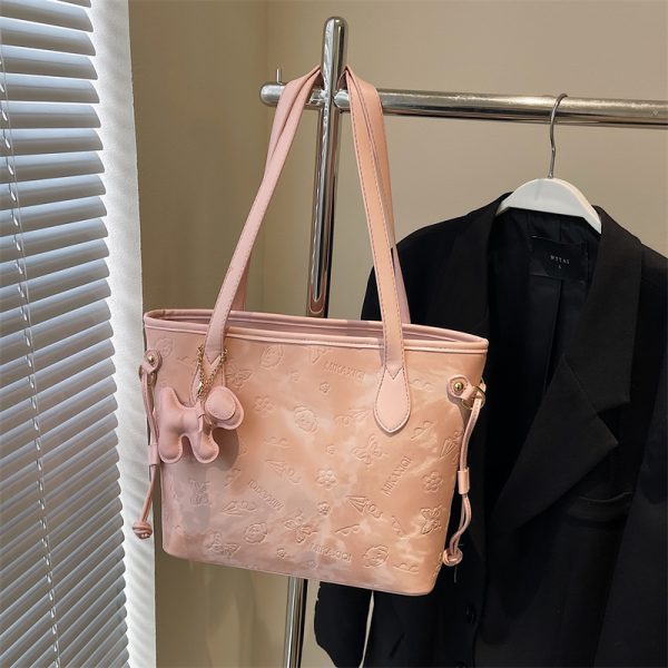 French Retro Matte Color-Blocking Tote Bag for Women - 2025 High-End Commuting Handbag, Embossed Shoulder Bag