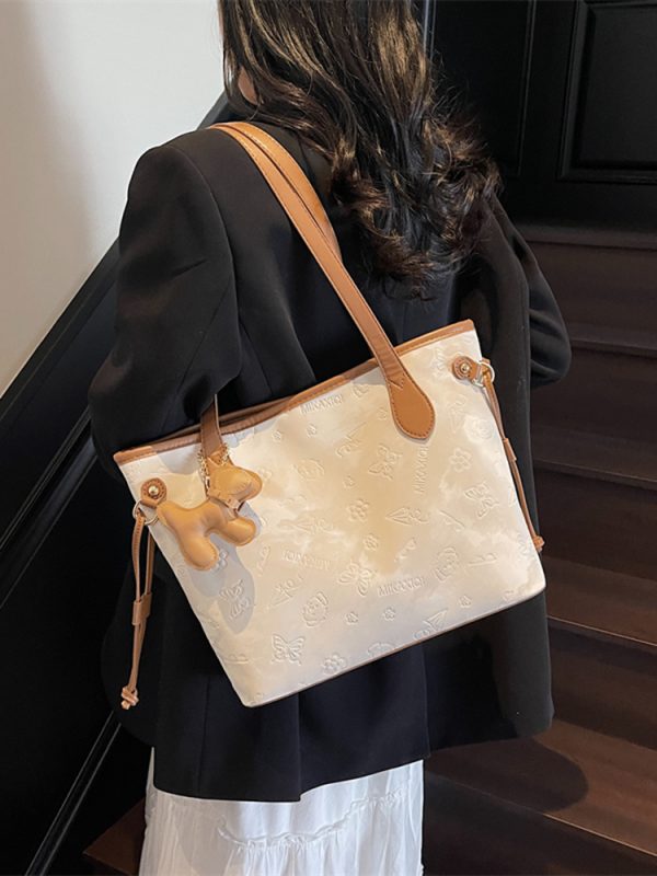 French Retro Matte Color-Blocking Tote Bag for Women - 2025 High-End Commuting Handbag, Embossed Shoulder Bag