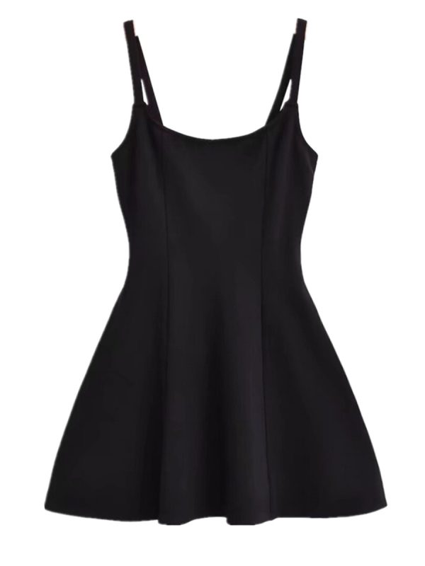 French Retro Square Neck Black Waist-Cinching Camisole Dress for Women - Chenopod Style, Spring/Summer 2025 Vacation Essential